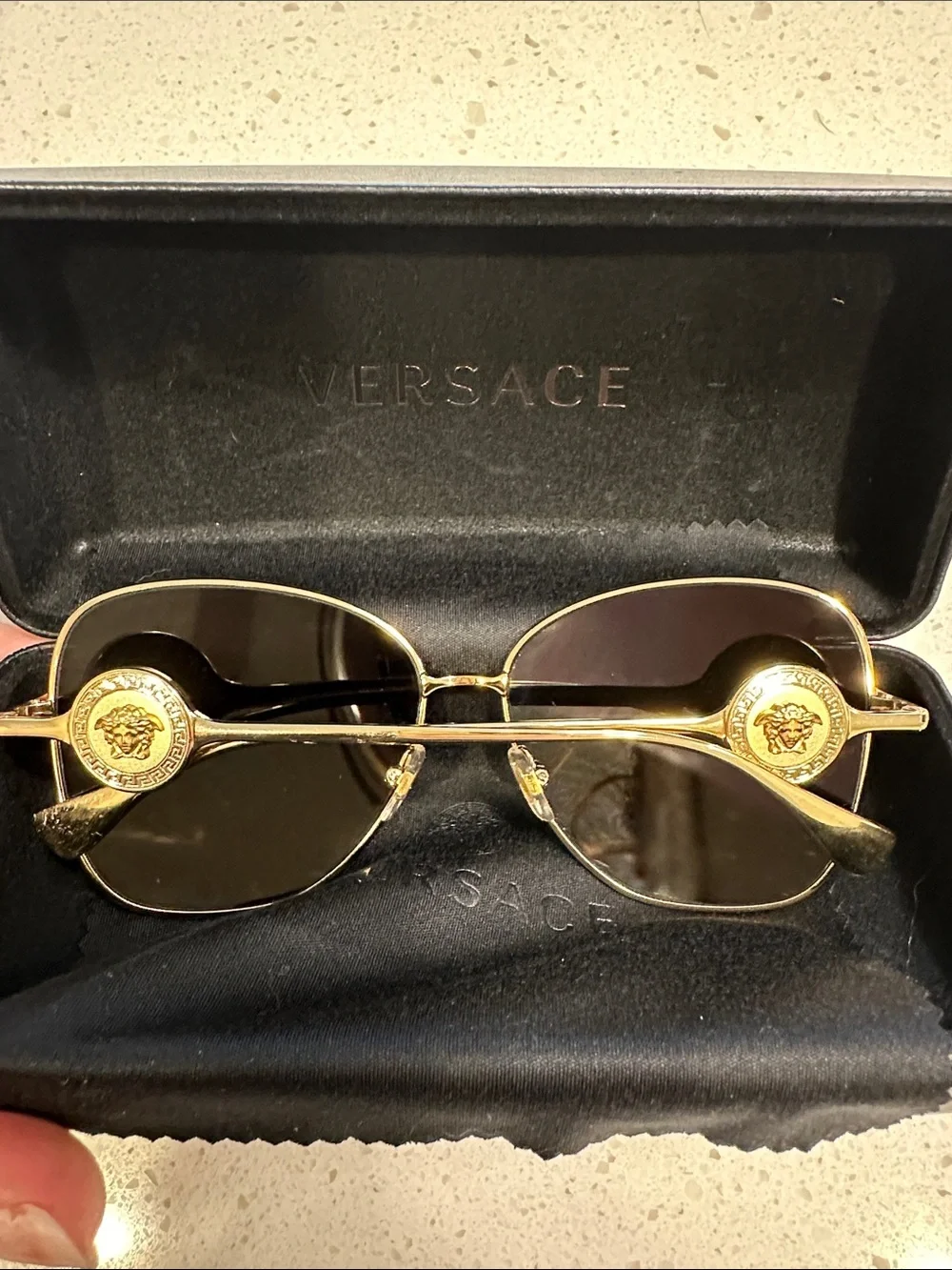 Versace Gold Frame Sunglasses with Black Lenses - Classic Aviator Style